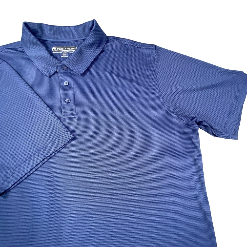 Pebble Beach Shirt Men 2XL Blue Golf Polo Dry-Luxe Performance Geometric Pattern